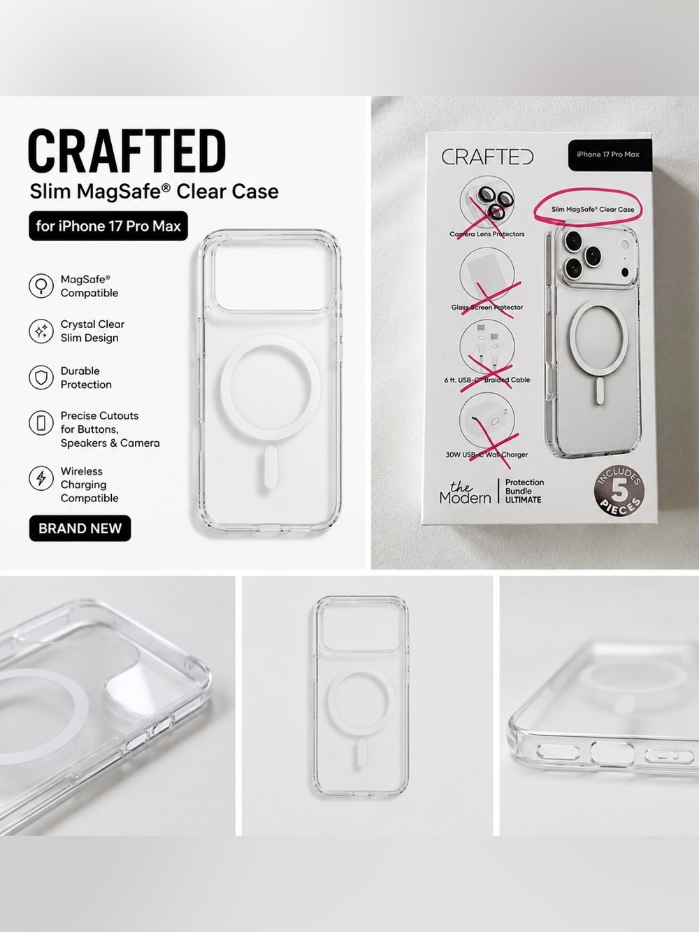 Crafted Slim MagSafe Clear Case for iPhone 17 Pro Max – Brand New